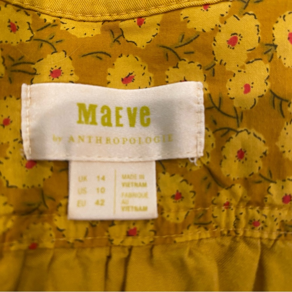 MAEVE ANTHROPOLOGIE MARLIE YELLOW V NECK LONG SLEEVE BUTTON DOWN MINI DRESS 10 - Picture 4 of 5